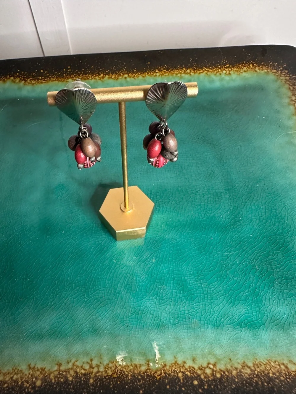 Christopher & Banks Red and Brown Cluster Drop‎ Earrings
